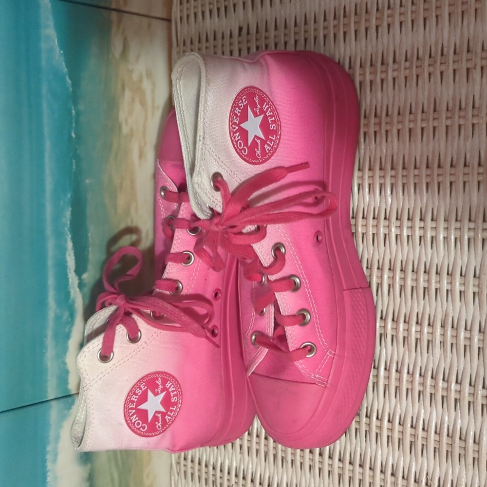 Pink and white platform Converse high tops